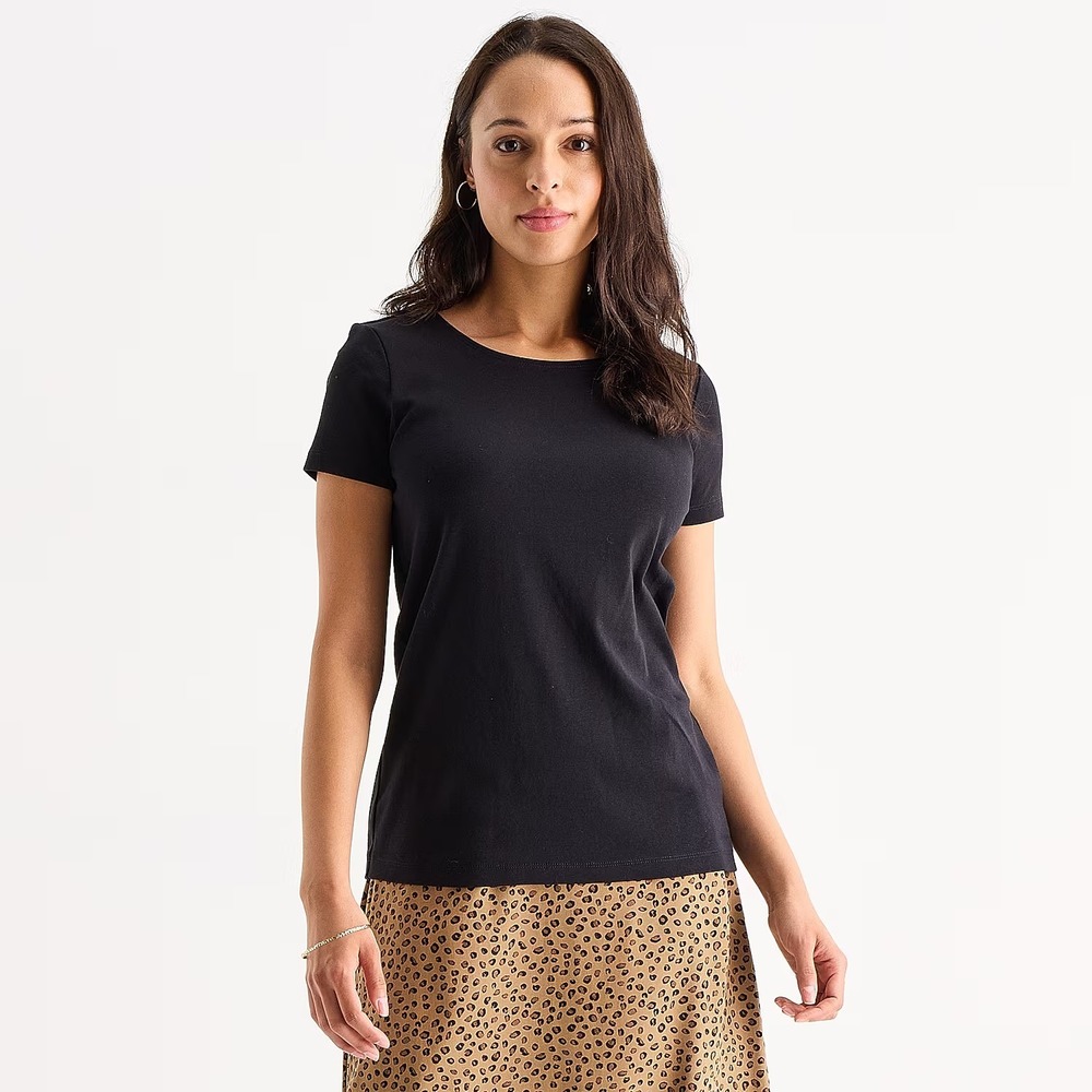 MSRP $20 St. John's Bay Womens L Tall Black Crew Neck Short Sleeve T-Shirt